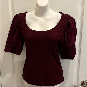 Lauren Ralph Lauren Puff Sleeve Cotton Scoop Neck Top Size M